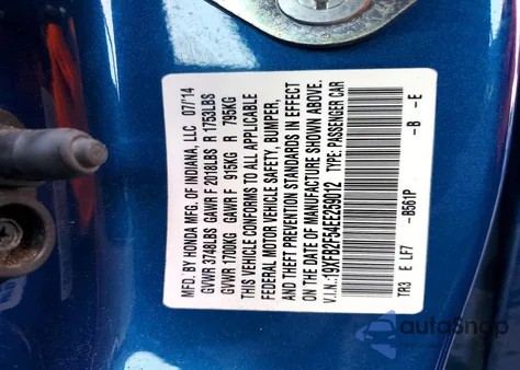 2014 Honda Civic Lx from USA, damaged, VIN 19XFB2F54EE259012